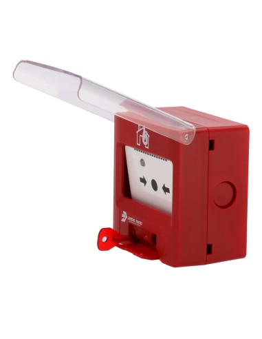 PULSADOR ANALÓGICO JADE BIRD - REARMABLE, TAPA DE PROTECCIÓN INCLUÍDA - INDICADOR LUMINOSO Y VISUAL DE ACTIVACIÓN - CONTACTO SEC