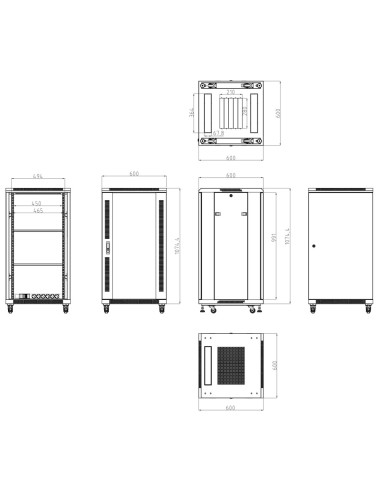 ARMARIO RACK PARA SUELO - HASTA 22U RACK DE 19&QUOT;(600*600) - HASTA 800 KG DE CARGA - CON VENTILACIÓN Y PASACABLES - 2 VENTILA