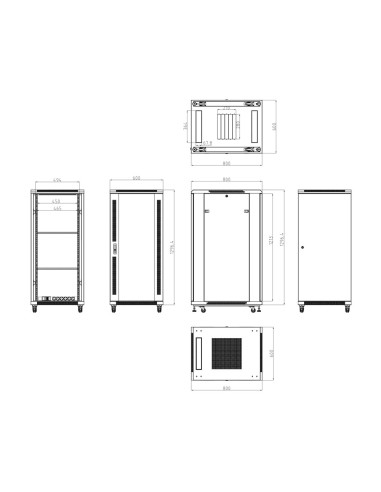 ARMARIO RACK PARA SUELO - HASTA 27U RACK DE 19&QUOT;(600*800) - HASTA 800 KG DE CARGA - CON VENTILACIÓN Y PASACABLES - 4 VENTILA