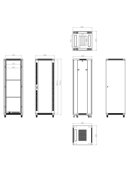 ARMARIO RACK PARA SUELO - HASTA 37U RACK DE 19&QUOT;(600*600) - HASTA 800 KG DE CARGA - CON VENTILACIÓN Y PASACABLES - 2 VENTILA