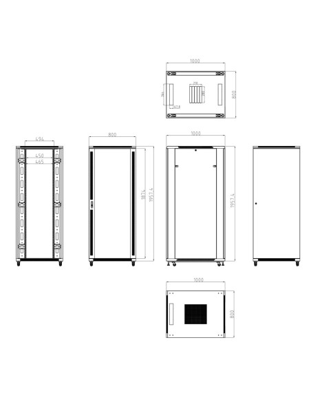 ARMARIO RACK PARA SUELO - HASTA 42U RACK DE 19&QUOT;(800*1000) - HASTA 800 KG DE CARGA - CON VENTILACIÓN Y PASACABLES - 4 VENTIL