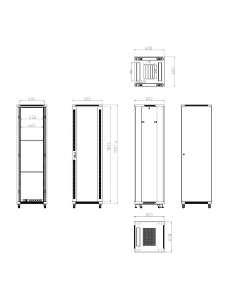 ARMARIO RACK PARA SUELO - HASTA 42U RACK DE 19&QUOT; (600*600) - HASTA 800 KG DE CARGA - CON VENTILACIÓN Y PASACABLES - 2 VENTIL