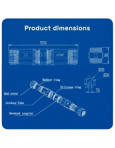 CONECTOR CON RACOR INDUSTRIAL - CONECTOR ENTRADA RJ45  - CONECTOR SALIDA RJ45 - COMPATIBLE UTP CAT 6 - IP68 - COLOR NEGRO