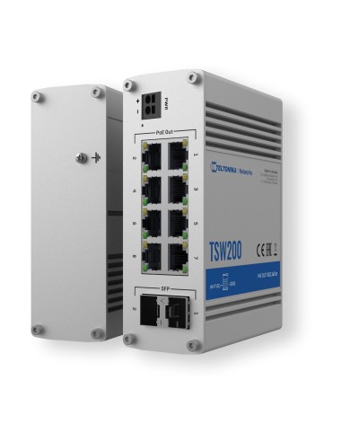 TELTONIKA SWITCH POE NO GESTIONABLE INDUSTRIAL - 8 PUERTOS ETHERNET RJ45 GIGABIT +2 SFP GIGABIT - 8 PUERTOS ETHERNET POE+ 802.3A