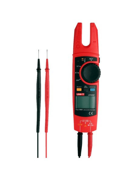 PINZA AMPERIMÉTRICA TIPO TENEDOR - PANTALLA LCD DE HASTA 6000 CUENTAS - MEDICIÓN DE INTENSIDAD EN AC HASTA 200A - MEDICIÓN DE VO