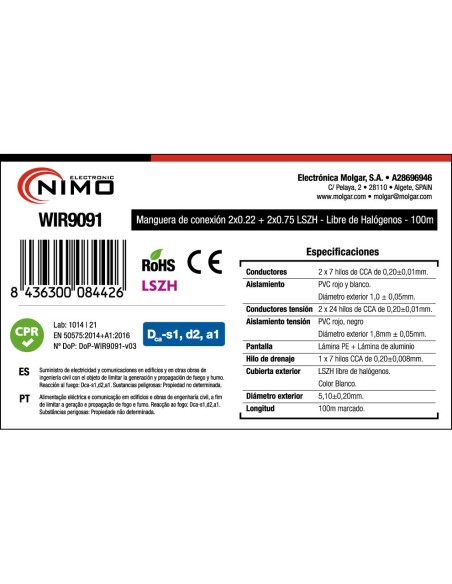 MANGUERA PARA ALARMA Y PORTERO 2+2 CABLE