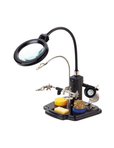 SOPORTE DE SOLDADOR CON LUPA Y PINZAS DE COCODRILO HRV7571
