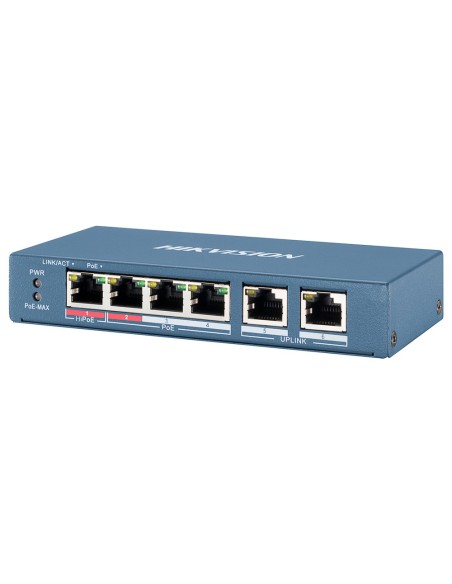 SWITCH POE HIKVISION - 4 PUERTOS 10/100 MBPS POE + 2 UPLINK  10/100MBPS - 1 PUERTO POE++ 802.3AF/AT/BT - HASTA 110W DE POTENCIA
