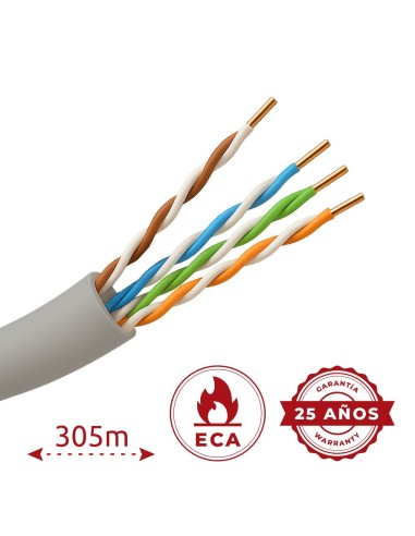 CAABLE UTP CATEGORÍA 5E - CONDUCTOR OFC,100% COBRE - DIÁMETRO 25 AWG-0,45MM - CERTIFICADO CPR ECA - CUBIERTA EXTERIOR PVC COLOR