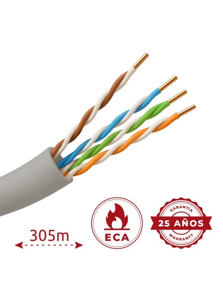CAABLE UTP CATEGORÍA 5E - CONDUCTOR OFC,100% COBRE - DIÁMETRO 25 AWG-0,45MM - CERTIFICADO CPR ECA - CUBIERTA EXTERIOR PVC COLOR