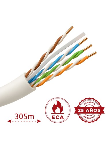 SAFIRE CABLE UTP CATEGORÍA 6A - CONDUCTOR OFC,100% COBRE - DIÁMETRO 23 AWG-0,55MM - CERTIFICADO CPR: ECA - CUBIERTA EXTERIOR PVC