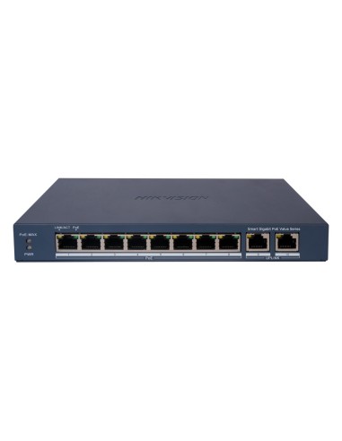 HIKVISION POE SWITCH GESTIONABLE - 8 PUERTOS POE 802.3AF/AT + 2 UPLINK RJ45 - 8 RJ45 10/100/1000 MBPS + 2 RJ45 10/100/1000MBPS -
