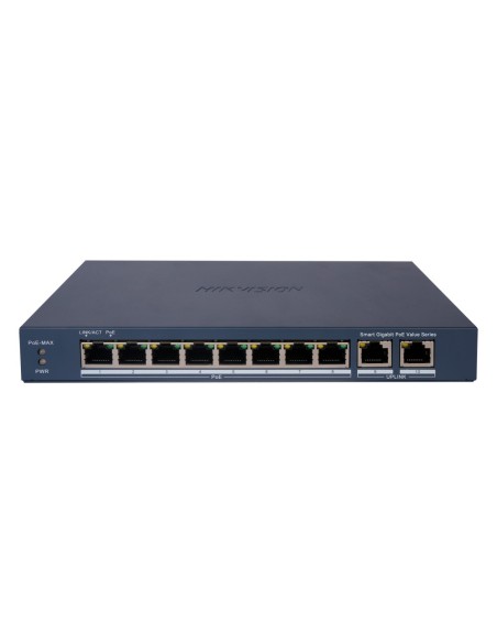 HIKVISION POE SWITCH GESTIONABLE - 8 PUERTOS POE 802.3AF/AT + 2 UPLINK RJ45 - 8 RJ45 10/100/1000 MBPS + 2 RJ45 10/100/1000MBPS -