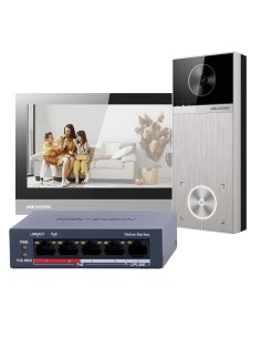 KIT DE VIDEOPORTERO 4 MPX - TECNOLOGÍA IP &AMP; WIFI | SWITCH POE - PLACA Y MONITOR | PERMITE 16 MONITORES MÁS - BLUETOOTH | POE