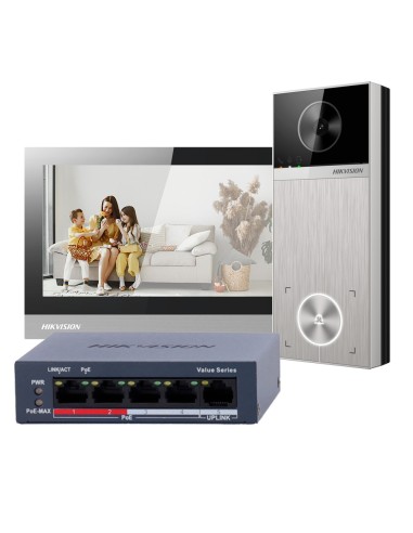 KIT DE VIDEOPORTERO 4 MPX - TECNOLOGÍA IP &AMP; WIFI | SWITCH POE - PLACA Y MONITOR | PERMITE 16 MONITORES MÁS - BLUETOOTH | POE