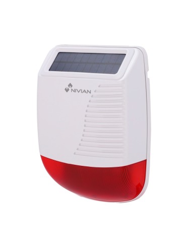 NIVIAN SMART - SIRENA PARA EXTERIOR SOLAR - PANEL SOLAR INTEGRADO - LUZ DE AVISO / SIRENA 120DB - INALÁMBRICO 433MHZ - COMPATIBL