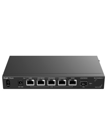 REYEE ROUTER CLOUD - 5 PUERTOS RJ45 2.5G (4 POE+) + 1 SFP+ 10GIGABIT - FUNCIONES BÁSICAS DE FIREWALL  - ADMITE HASTA 5 WAN PARA