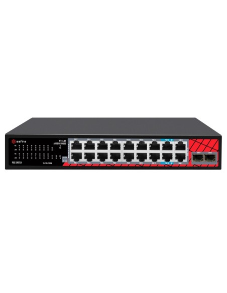 SAFIRE SWITCH HI-POE - 16 PUERTOS POE + 2 SFP + 2 RJ45 - VELOCIDAD DE PUERTOS 10/100/1000/2500 MBPS - 14 PUERTOS POE+ 30W + 2 PU