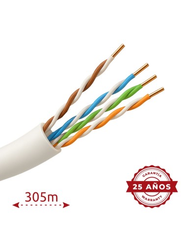 CABLE UTP RÍGIDO DE EXTERIOR - CATEGORÍA 5E - CUMPLE CON 90M FLUKE TEST - CONDUCTOR OFC, PUREZA 99.9% COBRE - ROLLO DE 305 METRO