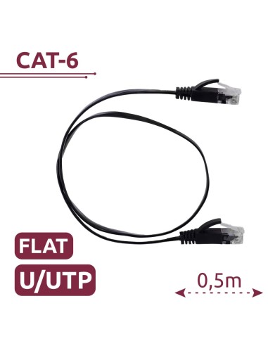CABLE UTP FLAT - ETHERNET - CONECTORES RJ45 - CATEGORÍA 6 - 0,5 M - COLOR NEGRO