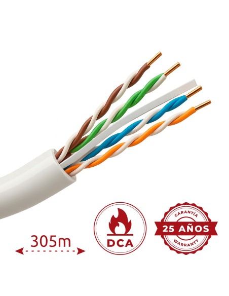 CABLE UTP RÍGIDO LIBRE DE HALÓGENOS - CATEGORÍA 6 - CUMPLE CON 90M FLUKE TEST - CONDUCTOR OFC, PUREZA 99.9% COBRE - ROLLO DE 305