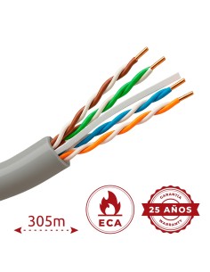 CABLE UTP RÍGIDO LIBRE DE HALÓGENOS - CATEGORÍA 6 - CUMPLE CON 90M FLUKE TEST - CONDUCTOR OFC, PUREZA 99.9% COBRE - ROLLO DE 305