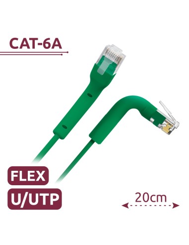 CABLE UTP FLEXIBLE - ETHERNET - CONECTORES RJ45 - CATEGORÍA 6A - 0,2 M - COLOR VERDE