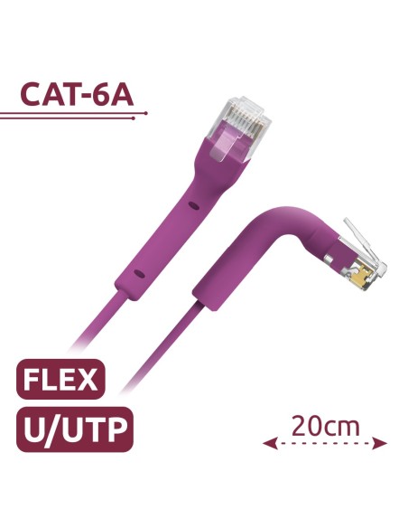 CABLE UTP FLEXIBLE - ETHERNET - CONECTORES RJ45 - CATEGORÍA 6A - 0,2 M - COLOR MORADO