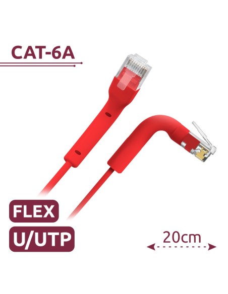 CABLE UTP FLEXIBLE - ETHERNET - CONECTORES RJ45 - CATEGORÍA 6A - 0,2 M - COLOR RED