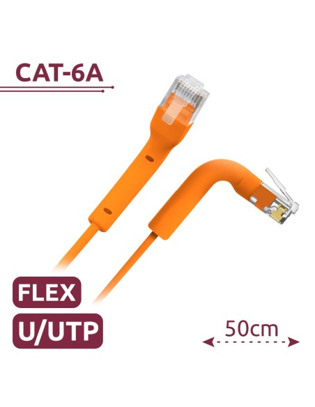 CABLE UTP FLEXIBLE - ETHERNET - CONECTORES RJ45 - CATEGORÍA 6A - 0,5 M - COLOR NARANJA