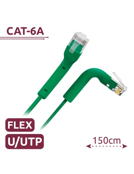 CABLE UTP FLEXIBLE - ETHERNET - CONECTORES RJ45 - CATEGORÍA 6A - 1,5 M - COLOR VERDE