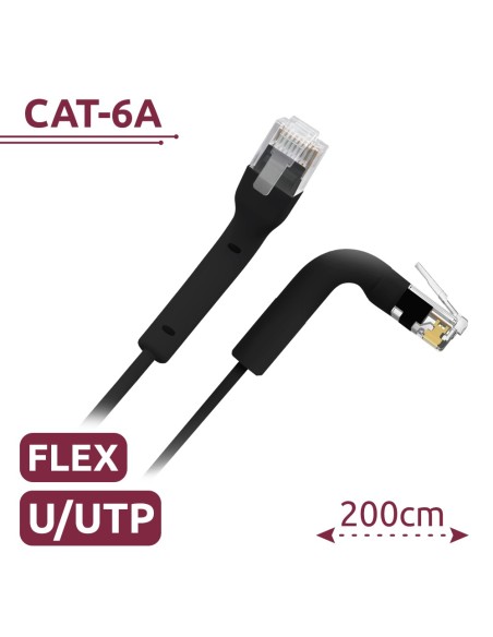CÂBLE UTP FLEXIBLE - ETHERNET - CONNECTEURS RJ45 - CATÉGORIE 6A - 2 M - COULEUR NOIR