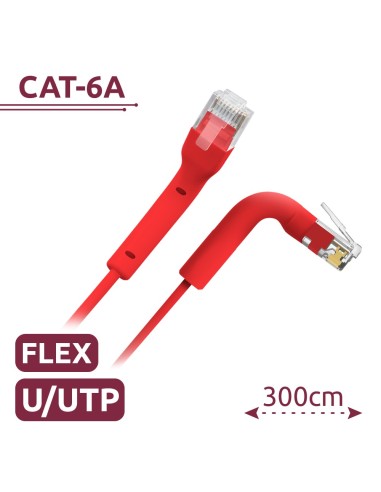 CABLE UTP FLEXIBLE - ETHERNET - CONECTORES RJ45 - CATEGORÍA 6A - 3 M - COLOR RED