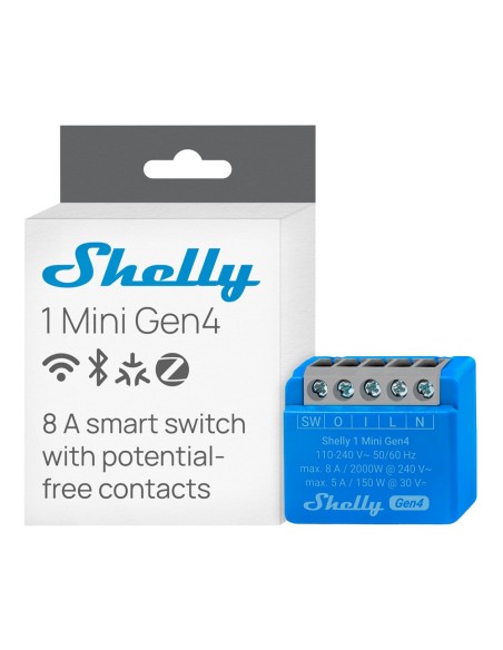 RELÉ SHELLY 1 MINI GEN4 - WIFI 2.4 GHZ / BLUETOOTH / ZIGBEE -  INTERRUPTOR INTELIGENTE  - SOPORTA ALIMENTACIÓN AC - OFRECE CONTA