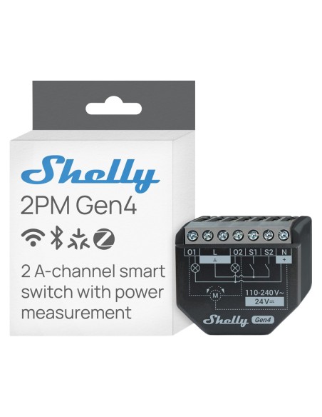 RELÉ SHELLY 2PM GEN4 - WIFI 2.4 GHZ / BLUETOOTH / ZIGBEE -  INTERRUPTOR INTELIGENTE  - SOPORTA 110-240 V / 24V - CONTROLADOR DE