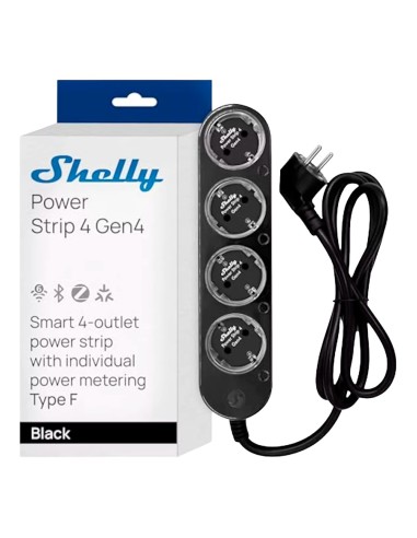 SHELLY POWER STRIP 4 GEN4 BLACK - WIFI 2.4 GHZ / BLUETOOTH / ZIGBEE - MEDIDOR DE CONSUMO  - SOPORTA 220 - 230 V - APTO PARA DOMÓ