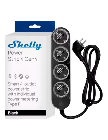 SHELLY POWER STRIP 4 GEN4 BLACK - WIFI 2.4 GHZ / BLUETOOTH / ZIGBEE - MEDIDOR DE CONSUMO  - SOPORTA 220 - 230 V - APTO PARA DOMÓ