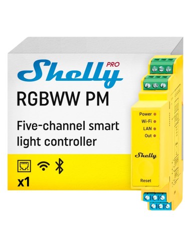 CONTROLADOR SHELLY PRO RGBWW PM - WIFI 2.4 GHZ IEEE802.11 B/G/N / BLUETOOTH / LAN - ATENUADOR INTELIGENTE CARRIL DIN - ALIMENTAC