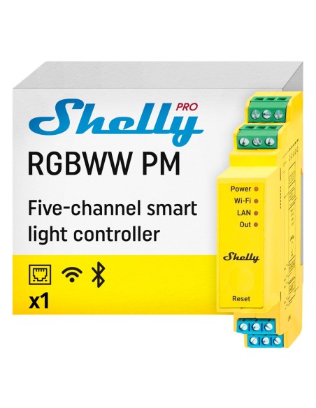 CONTROLADOR SHELLY PRO RGBWW PM - WIFI 2.4 GHZ IEEE802.11 B/G/N / BLUETOOTH / LAN - ATENUADOR INTELIGENTE CARRIL DIN - ALIMENTAC