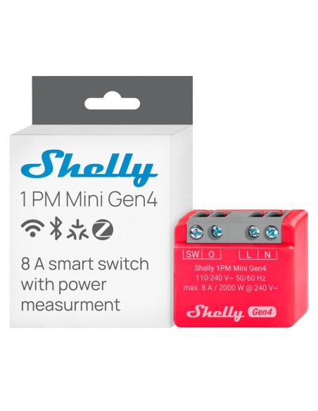 SHELLY 1PM MINI GEN4 - WIFI 2.4 GHZ / BLUETOOTH / ZIGBEE -  INTERRUPTOR INTELIGENTE  - SOPORTA 110 - 240 VCA / 24 - 30 VCC - CON