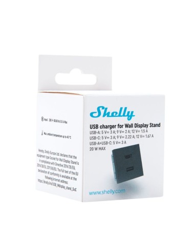 SHELLY USB CHARGER FOR WALL DISPLAY STAND BLACK - CARGADOR USB-A &AMP; USB-C - COMPATIBILIDAD CON SHELLY WALL DISPLAY STAND - CO