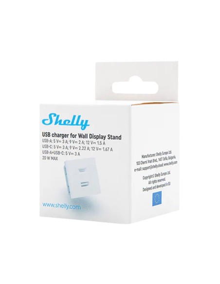 SHELLY USB CHARGER FOR WALL DISPLAY STAND WHITE - CARGADOR USB-A &AMP; USB-C - COMPATIBILIDAD CON SHELLY WALL DISPLAY STAND - CO