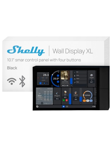 SHELLY WALL DISPLAY XL BLACK - WI-FI 6 DUAL BAND / BLUETOOTH 5.4 - SENSOR DE ILUMINACION - 4 BOTONES FISICOS - GESTIONA EL CONSU