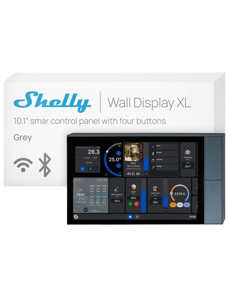 SHELLY WALL DISPLAY XL SILVER - WI-FI 6 DUAL BAND / BLUETOOTH 5.4 - SENSOR DE ILUMINACION - 4 BOTONES FISICOS - GESTIONA EL CONS
