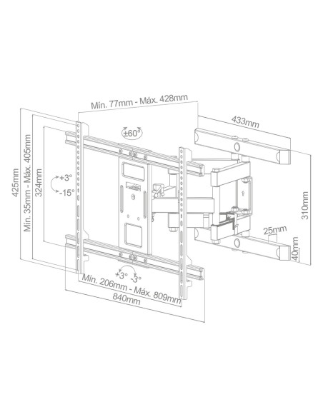 SOPORTE DE TELEVISION O MONITOR CON BRAZO 43" - 90"