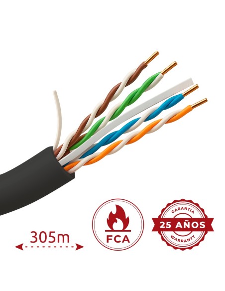 CABLE UTP RIGIDO SAFIRE - CATEGORÍA 6 - CUMPLE CON 90M FLUKE TEST - CONDUCTOR CCA 23AWG - ROLLO DE 305 METROS - CUBIERTA ESPECIA