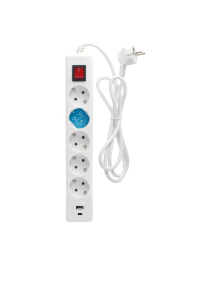 BASE MULTIPLE 5T + 2 USB + INT. (3X1.5MM) 1,4M BLANCA