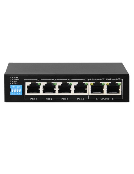 SWITCH POE - 4 PUERTOS POE + 2 UPLINK RJ45 - VELOCIDAD HASTA 100 MBPS EN TODOS LOS PUERTOS - HASTA 60W EN TOTAL PARA TODOS LOS P