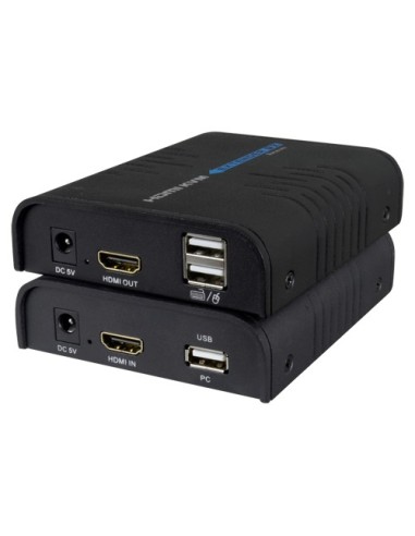EXTENSOR HDMI/USB POR TCP/IP - EMISOR Y RECEPTOR - ALCANCE 120 M - HASTA 1080P - ALIMENTACIÓN DC 5 V