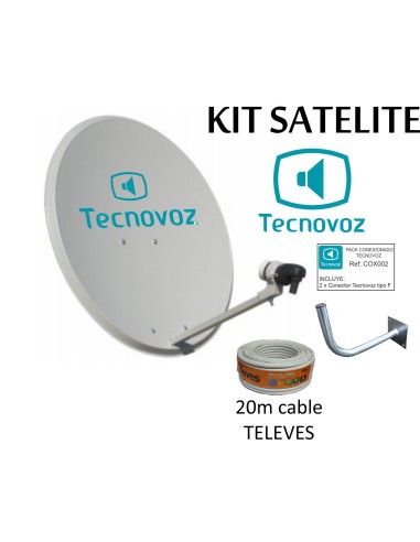 Kit Antena parabólica 60cm Tecnovoz + Soporte Pared + Rollo 20m TELEVES + LNB Universal